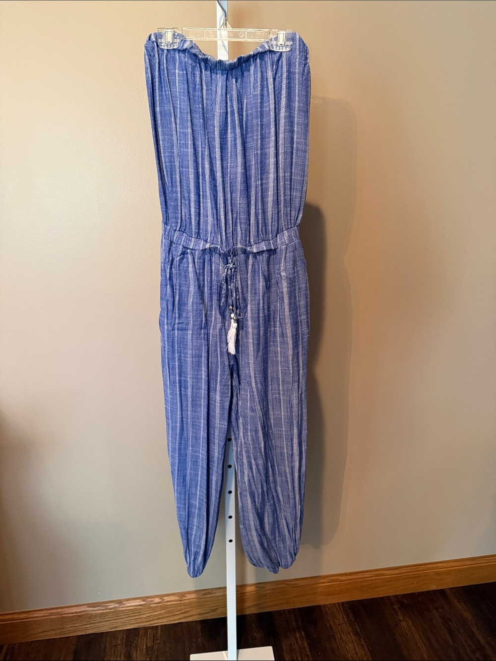 blue island Blue Striped Strapless Jumpsuit